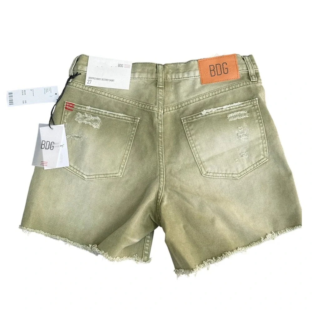 NWT BDG Dropped Waist Destroy Short Moss Green 27 Olive‎ Army